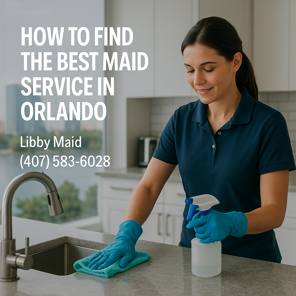 A professional house cleaner wiping kitchen surfaces in a modern Orlando home – Libby Maid Cleaning Services